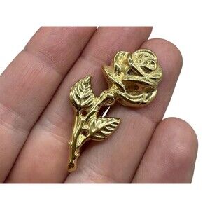 Vintage Tiny Small Gold Tone Rose Brooch Pin Flower